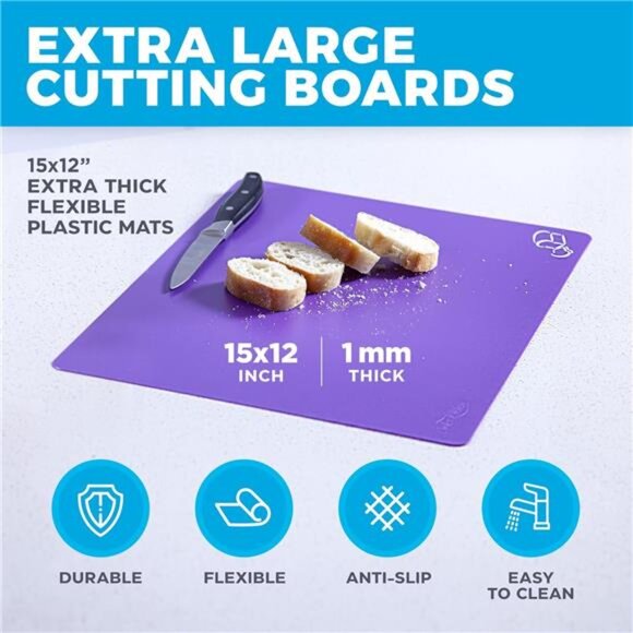 Extra Thick Flexible Plastic Cutting Board Mats with Food Icons & EZ-Grip - Picture 13 of 14